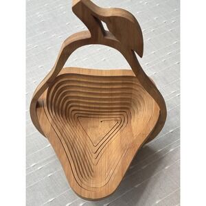 Vtg Collapsible Pear Shape Folding Wood Fruit Basket Trivet Grandma CottageCore